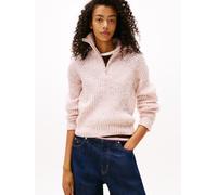 Troyer TOMMY JEANS "TJW NEP 1/4 ZIP SWEATER", Damen, Gr. L (40), ancient weiß, Strick, Obermaterial: 60% Polyester, 28% Wolle, 12% Polyacryl, unifarben, hüftlang, hoch geschlossener Ausschnitt, Pullov