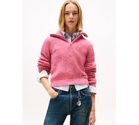 Troyer TOMMY JEANS "TJW NEP 1/4 ZIP SWEATER", Damen, Gr. S (36), rosa (mystic pink), Strick, Obermaterial: 60% Polyester, 28% Wolle, 12% Polyacryl, unifarben, hüftlang, hoch geschlossener Ausschnitt,