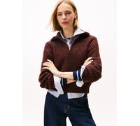 Troyer TOMMY JEANS "TJW NEP 1/4 ZIP SWEATER", Damen, Gr. XS (34), rich braun, Strick, Obermaterial: 60% Polyester, 28% Wolle, 12% Polyacryl, unifarben, hüftlang, hoch geschlossener Ausschnitt, Pullove
