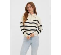 VERO MODA Damen Vmsaba Stripe High Neck Blouse Ga Noos Pullover, Birch 3, XS EU