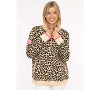 Troyer ZWILLINGSHERZ ""Leo AOP"", Damen, Gr. L/XL, beige, angeraute Sweatware, Obermaterial: 50% Baumwolle, 50% Polyester, regular fit Po-bedeckend, ohne Ausschnitt, angesetztes Bündchen, Pullover Tro