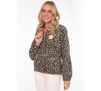 Troyer ZWILLINGSHERZ ""Leo Lover allover"", Damen, Gr. L/XL (L/XL), beige, Obermaterial: 50% Baumwolle, 50% Polyester, comfort fit hüftbedeckend, V-Ausschnitt, Pullover Troyer, Stehkragen, Reißverschl