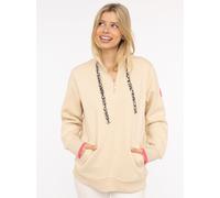 Troyer ZWILLINGSHERZ "Wild Vibes", Damen, Gr. S/M, beige, angeraute Sweatware, Obermaterial: 50% Baumwolle, 50% Polyester, hüftbedeckend, ohne Ausschnitt, Pullover Troyer, mit Stehkragen, Leodetails u