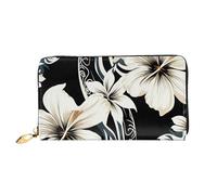 TRSGKSQP Leder Geldbörse für Damen Herren Bifold Wallet Ultra Slim Kreditkartenetui Schwarz und Weiß Hawaii Blumen Damen Clutch Geldbörse