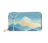 TRSGKSQP Ledergeldbörse für Damen und Herren, Bifold-Geldbörse, ultradünn, Kreditkartenhalter, Windmühle, flache Illustration, Damen-Clutch-Geldbörse