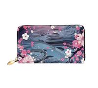 TRSGKSQP Ledergeldbörse für Damen und Herren, Bifold Wallet Ultra Slim Kreditkartenetui Blume Japanischer Stil Damen Clutch Geldbörse