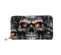 TRSGKSQP Ledergeldbörse für Damen und Herren, Bifold Wallet Ultra Slim Kreditkartenetui Cool Evil Skull Damen Clutch Geldbörse