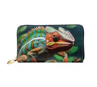 TRSGKSQP Ledergeldbörse für Damen und Herren, Bifold Wallet Ultra Slim Kreditkartenetui Cute Chamäleon Damen Clutch Geldbörse