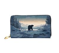 TRSGKSQP Ledergeldbörse für Damen und Herren, Bifold Wallet Ultra Slim Kreditkartenetui Eisbär im Schnee Damen Clutch Geldbörse