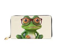 TRSGKSQP Ledergeldbörse für Damen und Herren, Bifold Wallet Ultra Slim Kreditkartenetui Frosch mit Brille Damen Clutch Geldbörse