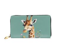 TRSGKSQP Ledergeldbörse für Damen und Herren, Bifold Wallet Ultra Slim Kreditkartenetui Giraffe mit Blumen Damen Clutch Geldbörse