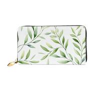 TRSGKSQP Ledergeldbörse für Damen und Herren, Bifold Wallet Ultra Slim Kreditkartenetui Grüne Blätter Damen Clutch Geldbörse