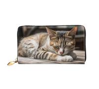 TRSGKSQP Ledergeldbörse für Damen und Herren, Bifold Wallet Ultra Slim Kreditkartenetui Katze schlafende Damen Clutch Geldbörse