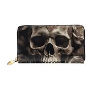 TRSGKSQP Ledergeldbörse für Damen und Herren, Bifold Wallet Ultra Slim Kreditkartenetui Leder Rose Skull Damen Clutch Geldbörse
