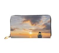 TRSGKSQP Ledergeldbörse für Damen und Herren, Bifold Wallet Ultra Slim Kreditkartenetui Meer und Leuchtturm Damen Clutch Geldbörse