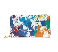 TRSGKSQP Ledergeldbörse für Damen und Herren, Bifold Wallet Ultra Slim Kreditkartenetui Muster von Farbspritzern Damen Clutch Geldbörse