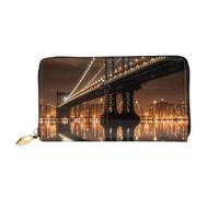 TRSGKSQP Ledergeldbörse für Damen und Herren, Bifold Wallet Ultra Slim Kreditkartenetui New York Manhattan Bridge Night Damen Clutch Geldbörse
