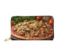 TRSGKSQP Ledergeldbörse für Damen und Herren, Bifold Wallet Ultra Slim Kreditkartenetui Pizza mit Pilzen und Tomaten Damen Clutch Geldbörse