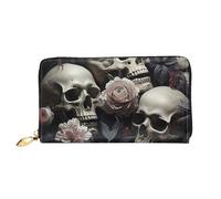 TRSGKSQP Ledergeldbörse für Damen und Herren, Bifold Wallet Ultra Slim Kreditkartenetui Schwarz und Weiß Blumen und Totenkopf Damen Clutch Geldbörse