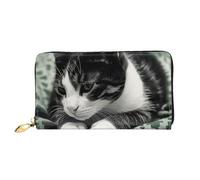 TRSGKSQP Ledergeldbörse für Damen und Herren, Bifold Wallet Ultra Slim Kreditkartenetui Schwarz und Weiß Katze Damen Clutch Geldbörse