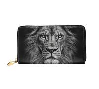 TRSGKSQP Ledergeldbörse für Damen und Herren, Bifold Wallet Ultra Slim Kreditkartenetui Schwarz und Weiß Löwenkopf Damen Clutch Geldbörse