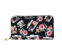 TRSGKSQP Ledergeldbörse für Damen und Herren, Bifold Wallet Ultra Slim Kreditkartenhalter Blume Kamera Damen Clutch Geldbörse