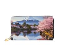 TRSGKSQP Ledergeldbörse für Damen und Herren, Bifold Wallet Ultra Slim Kreditkartenhalter Mount Fuji Cherry Blossom Trees Damen Clutch Geldbörse