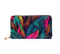 TRSGKSQP Ledergeldbörse für Damen und Herren, doppelt gefaltet, ultradünn, Kreditkartenhalter, buntes tropisches Blättermuster, Damen-Clutch-Geldbörse