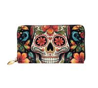 TRSGKSQP Ledergeldbörse für Damen und Herren, doppelt gefaltet, ultradünn, Kreditkartenhalter, buntes Totenkopf-Design, Clutch-Geldbörse für Damen