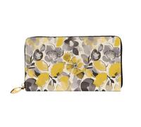 TRSGKSQP Ledergeldbörse für Damen und Herren, doppelt gefaltet, ultradünn, Kreditkartenhalter, gelb-graue Blume, Damen-Clutch-Geldbörse