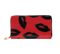 TRSGKSQP Ledergeldbörse für Damen und Herren, doppelt gefaltet, ultradünn, Kreditkartenhalter, rote und schwarze Lippen, Damen-Clutch-Geldbörse