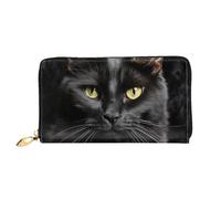 TRSGKSQP Ledergeldbörse für Damen und Herren, doppelt gefaltet, ultradünn, Kreditkartenhalter, schwarze Katze auf schwarzem Hintergrund, Damen-Clutch-Geldbörse