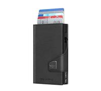 Tru Virtu® Click & Slide Coin Pocket Nappa Black/Black - Portemonnaie mit RFID-/NFC-Schutz, Kartenetui aus Aluminium und Nappaleder, Münzfach, für Herren und Damen, 9,9 x 6,7 x 2,1 cm