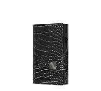 Tru Virtu® Karten-Portemonnaie Click & Slide Croco Black/Black I Kreditkartenetui I Kartenetui-RFID-NFC-Schutz I Geldbörse aus echtem italienischen Leder I Geldbeutel I Slim Wallet