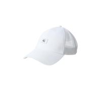 Trucker Cap CALVIN KLEIN JEANS "MONOLOGO WOVEN PATCH TRUCKER", Herren, weiß (hellweiß), Web;Netz, Baumwolle, unifarben, Caps, Netzeinsatz, Größe individuell verstellbar (99726737-0) hellweiß