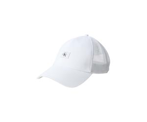 Trucker Cap CALVIN KLEIN JEANS "MONOLOGO WOVEN PATCH TRUCKER", Herren, weiß (hellweiß), Web;Netz, Baumwolle, unifarben, Caps, Netzeinsatz, Größe individuell verstellbar (99726737-0) hellweiß