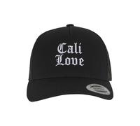 Trucker Cap MISTERTEE "MisterTee Cool Cali Love 5-Panel Retro Trucker Cap", Herren, Gr. onesize, schwarz, 60% Baumwolle, 40% Polyester, bedruckt, Caps (90553362-0) schwarz