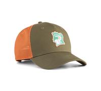 Trucker Cap PUMA "Elfenbeinküste Trucker Cap Erwachsene", Herren, Gr. onesize, loden grün melon glow orange, Futter Vorderteil: 100% Polyester; Hinterer Einsatz: 100% Polyester, mehrfarbig, Caps (1925