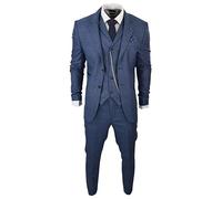 TruClothing.com Herren 3 Teilig Anzug Prinz von Wales Karo Blau Tailored Fit Vintage Hochzeit - blau 52