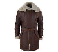 TruClothing.com Herren Lederjacke 100% Echtleder Schaffell 3/4 Länge Braun Beige Piloten Design Schafsleder Jacke