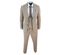 TruClothing.com Herren Tweed 3 Stück Anzug Tan Oak Zweireihig Tailored Fit Hochzeit - Kamel 46