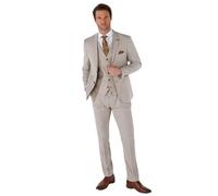 TruClothing.com Herrenanzug 3 Teilig Beige Klassisch Birdseye Sommer Hochzeit