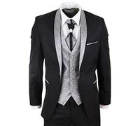 TruClothing.com Herrenanzug 4 Teilig Schwarz Hochzeit Party Design Vintage Silber