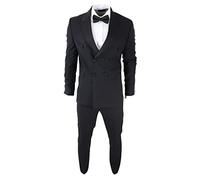 TruClothing.com Schwarz Herrenanzug Zweireihiger Smoking Satin Streifen-Hose Tux Klassischer - schwarz 50