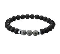 True Rebels Herren-Armband Achat schwarz mit Edelsteine Grau flexibel verstellbar - Energie-Armband für Männer mit Perlen natürliche Steine