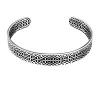 True Rebels Herren-Armspange Edelstahl silber/schwarz - Armspange Runen Muster Edelstahlarmband Männerschmuck Armband