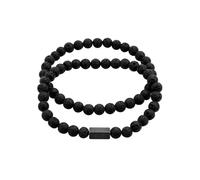 True Rebels Herren Armband 2er Set Edelstahl Lavastein schwarz Edelsteinarmband