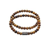 True Rebels Herren Armband 2er Set Edelstahl Tigerauge braun Edelsteinarmband