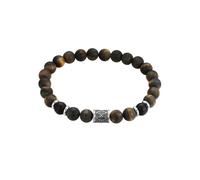 True Rebels Herren Armband Edelstahl | Edelsteinarmband, Achat, schwarz, flexibel, ohne Verschluss