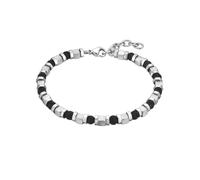 True Rebels Herren Armband Edelstahl | Edelsteinarmband, Lavastein, schwarz, Karabinerverschluss